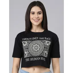 Kryptic Women Printed Pure Cotton Drop Shoulder Oversized Crop Tshirt-picture-30