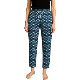 kryptic Women pyjama pure cotton printed relaxed fit loungepant nightpant with side pocket and adjustable waist(Blue;M)-picture-12