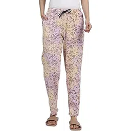 kryptic Women pyjama pure cotton printed relaxed fit loungepant nightpant with side pocket and adjustable waist(Light purple;L)-picture-13