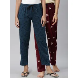 Kryptic Women Teal & Maroon Pack Of 2 Printed Pure Cotton Pyjamas-picture-24