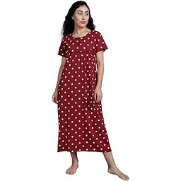 kryptic Womens Nightdress Pure Cotton Printed Maxi Length Relaxed fit Sleepdress Nightwear with Side Pocket and Chest Button Placket for Feeding-picture-16
