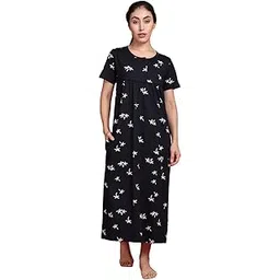 KRYPTIC Womens Nightdress Pure Cotton Printed Maxi Length Relaxed Fit Sleepdress Nightwear with Side Pocket and Chest Button Placket for Feeding-picture-46