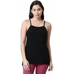 kryptic Womens Solid Long Camisole | Sleeveless Non-Padded Regular Fit Top with Adjustable Straps, Scoop Neck & Side Slit for All-Day Comfort (Black; M)-picture-28