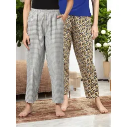 Kryptic Yellow & Blue Cotton Relaxed Fit Printed Lounge Pants - Pack of 2-picture-42