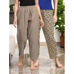 Kryptic Yellow & Brown Cotton Relaxed Fit Printed Lounge Pants - Pack of 2-image-22