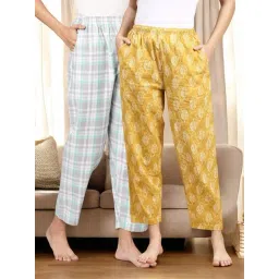 Kryptic Yellow & Grey Melange Cotton Relaxed Fit Printed Lounge Pants - Pack of 2-picture-31