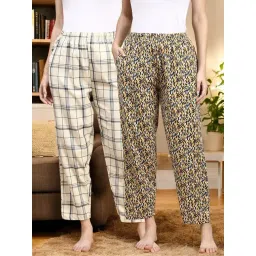 Kryptic Yellow & Off White Cotton Relaxed Fit Printed Lounge Pants - Pack of 2-picture-30