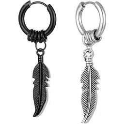 krystalz Angel Wing Earring - Mens Black Hoop Earring - Unisex Hoops Jewelry for Men - Gothic Style Earring - Dangle Wing Earring (pack of 1 pair) BLK/SL-picture-22