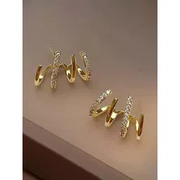 KRYSTALZ Gold-Plated Cubic Zirconia Geometric Hoop Earrings-picture-22