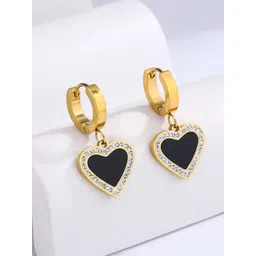 KRYSTALZ Gold-Plated Stainless Steel Stones Studded Hanging Heart Shaped Drop Earrings image 1