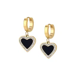 KRYSTALZ Gold-Plated Stainless Steel Stones Studded Hanging Heart Shaped Drop Earrings image 2