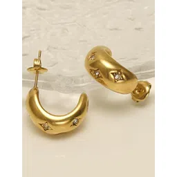 KRYSTALZ Stainless Steel 18k Gold-Plated Stones Studded C Shaped Half Hoop Earrings-picture-11