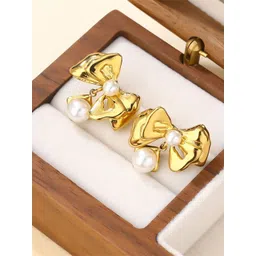 KRYSTALZ Stainless Steel Gold-Plated Pearls Beaded Bow Shaped Studs-picture-23