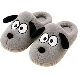 krystle Cute Dog Plush Slippers for Men & Women – Warm Winter Indoor House Shoes with Soft Sole (Grey,Multisize)-picture-51