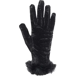 krystle Elegant Girl's Winter Warm Velvet Cashmere Fur Wrist Gloves| Pure Color Mittens (Black)-picture-12