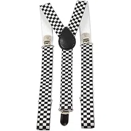 Men's elasticated and adjustable Checkered Print Suspender (Black and White,Free Size)-image-1
