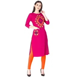 Ksharaa Women Pink & Orange Ethnic Motifs Embroidered Kurta-picture-33