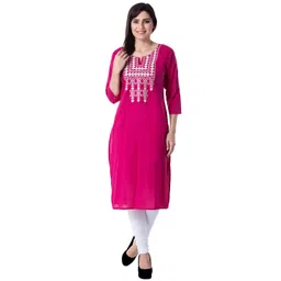 Ksharaa Women Pink & White Geometric Embroidered Kurta-picture-12