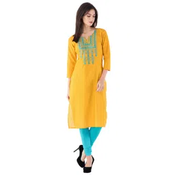 Ksharaa Women Yellow & Blue Ethnic Motifs Embroidered Kurta-picture-26