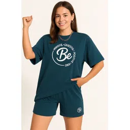 kshs Women Night Suit Set Dark Blue Printed-picture-19