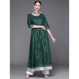 KSUT Green Cotton Striped Anarkali Kurta-picture-47