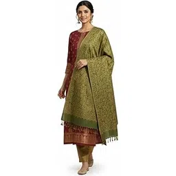 kti Floral Design Woolen Green Color Shawl For Women-picture-42