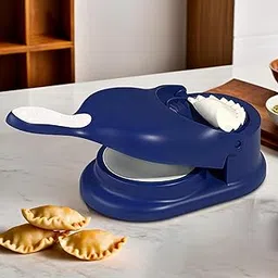 Kuber Industries 2 in 1 Momo & Gujiya Ghughra Dumbling Pressing Machine | Plastic Kolukattai Maker Mould for Kitchen | Puri, kolukattai, karjikai & Kadabu Maker Mold | Blue-image-2