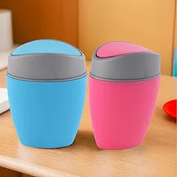 Kuber Industries 2 Pcs Mini 2.5 Ltr Dustbin for Study Table/Bedroom/Bathroom with Swing Lid | Portable Small Dustbin for Kitchen Sink | Table Top Office Desk Trash Can Waste Bin | Blue & Pink-picture-11