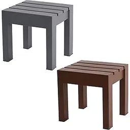 Kuber Industries 2 Pcs Stool for Home Use | Bath Stools for Bathroom | Adults Stool for Kitchen Use | Under Desk Portable Step Stool for Home and Office | Small Flower Pot Stand | Brown & Grey-image-5