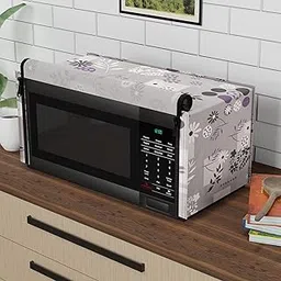Kuber Industries 20L PVC Dustproof & Spill Resistant Microwave Cover with Ventillation Mesh | Durable Convection & Oven OTG Covers/Accessories for Home Decor | Floral-Grey-picture-26