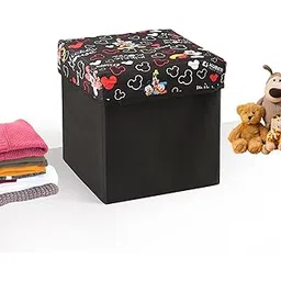 Kuber Industries 22L Folding Seating Stool | Sitting Stool for Living Room & Bedroom | Storage Stool for Footrest, Dressing Table | Sofa Stool And Bedside Table with Storage | Disney Team | Black-image-32