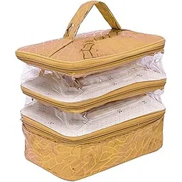 Kuber Industries 3 Layer Cosmetic Bag for Women|Travel Toiletry Bag|Makeup Bag Organizer (Gold)-picture-37