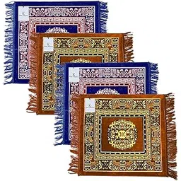 Kuber Industries 4 Pieces Velvet Prayer Mat/Aasan/Pooja Mat/Meditation Mat/Multipurpose Velvet Rug Mat 2 Ft X 2 Ft (Sky Blue & Gold) CTKTC33979, Standard-picture-34