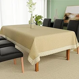 Kuber Industries 60x90 Inch PVC Dining Table Cover 6 Seater Waterproof | Multipurpose Dining Table Cover/Sheet for Party and Events | Barik Check Design - Light Brown-image-9