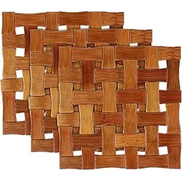 Kuber Industries Bamboo 3 Piece Table Coaster and Pan Pot Holder Set - Brown, Standard (HEATPADCROS12)-image-31