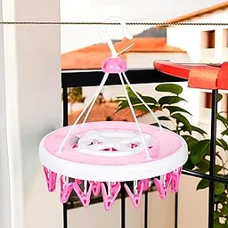 Kuber Industries Cloth Drying Hanger | 24 Clips Cloth Hanger | Cloth Drying Stand | Baby Cloth Drying Pegs | Clothes Hanger Pegs | Round Cloth Drying Clips | Transparent Pink-picture-10