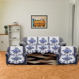 Kuber Industries Cotton Sofa Cover 3 Seater and 2 Seater|Universal Sofa Slipcover Protector|Flower Design & Machine Washable (White & Blue)-image-26