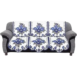 Kuber Industries CTKTC028691 Flower Cotton 3 Seater Sofa Cover (Standard White and Blue) -2 Piece-image-14