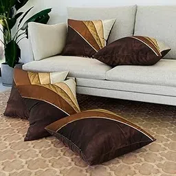 Kuber Industries Cushion Cover | Pillow Covers for Sofa | Throw Cushion Cover | Dupion Polyester Cushion Covers | Cream Patang Wire Cushion Covers | Set of 5 | 16 Inch | Brown-picture-34