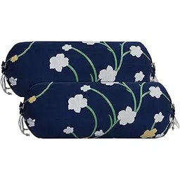 Kuber Industries Floral Print Bolster Cover with Drawstring | Round Bedside Long Pillow Cover | Dewan Pillow Cover Set 16 x 32 | Bolster Cover Pack of 2 | Navy Blue-picture-22