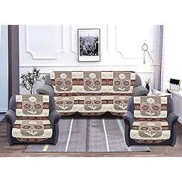 Kuber Industries Floral Print Cotton 5 Seater Slip Cover/Sofa Cover|Sofa Cover 3 Seater and 2 Seater|Pack of 6 (Brown)-image-36