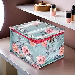 Kuber Industries Flower Printed Laminated PVC Jewellery Organizer With 10 Transparent Pouches|Storage Bag for Necklace Bracelet (Green)-45KM021-picture-18