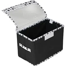 Kuber Industries Foldable Boxes For Storage - Multipurpose Storage Organizer For Clothes | Wardrobe | Closet | Toys | Books - Undergarment Organizer Basket With Handle And Lid (Black With Polka Dots)-image-20