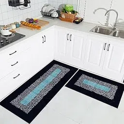 Kuber Industries Kitchen Set | Cotton Border Luxury Kitchen Floor Door Mat Runner Set | Door Mat for Kitchen | Door Mat & Kitchen Runner Set | 2 Pcs Set | Blue-picture-30