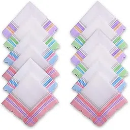 Kuber Industries 12 Pcs Soft Handkerchief for Women Cotton | 11x11 Inch Lightweight Ladies Handkerchief | Hanky Set for Women and Girls | Ladies Rumal/Hankies | Plain White Border Cutwork-image-39