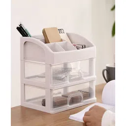 Kuber Industries 2 Layer Cabinet Drawer Box|Desktop Storage Box|Multi Drawer Storage Organizer| White-picture-12