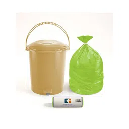 Kuber Industries 2 Pcs Beige & Green Durable Dustbin With Garbage Covers - 10L-picture-11
