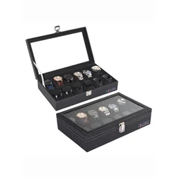 Kuber Industries 2-Pcs Black & Brown 12 Slots Wrist Watch Organiser-picture-24