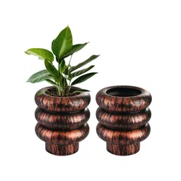 Kuber Industries 2-Pcs Black & Brown Rust Ring Textured Planters-picture-23