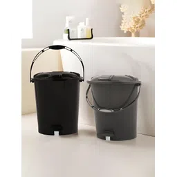 Kuber Industries 2 Pcs Black & Grey Pedal Dustbins With Lids & Handle 10 L Each-image-34